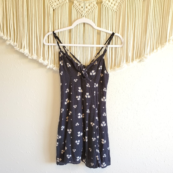 AE Black Floral Polka Dot Mini Twist Front Dress - Picture 3 of 9